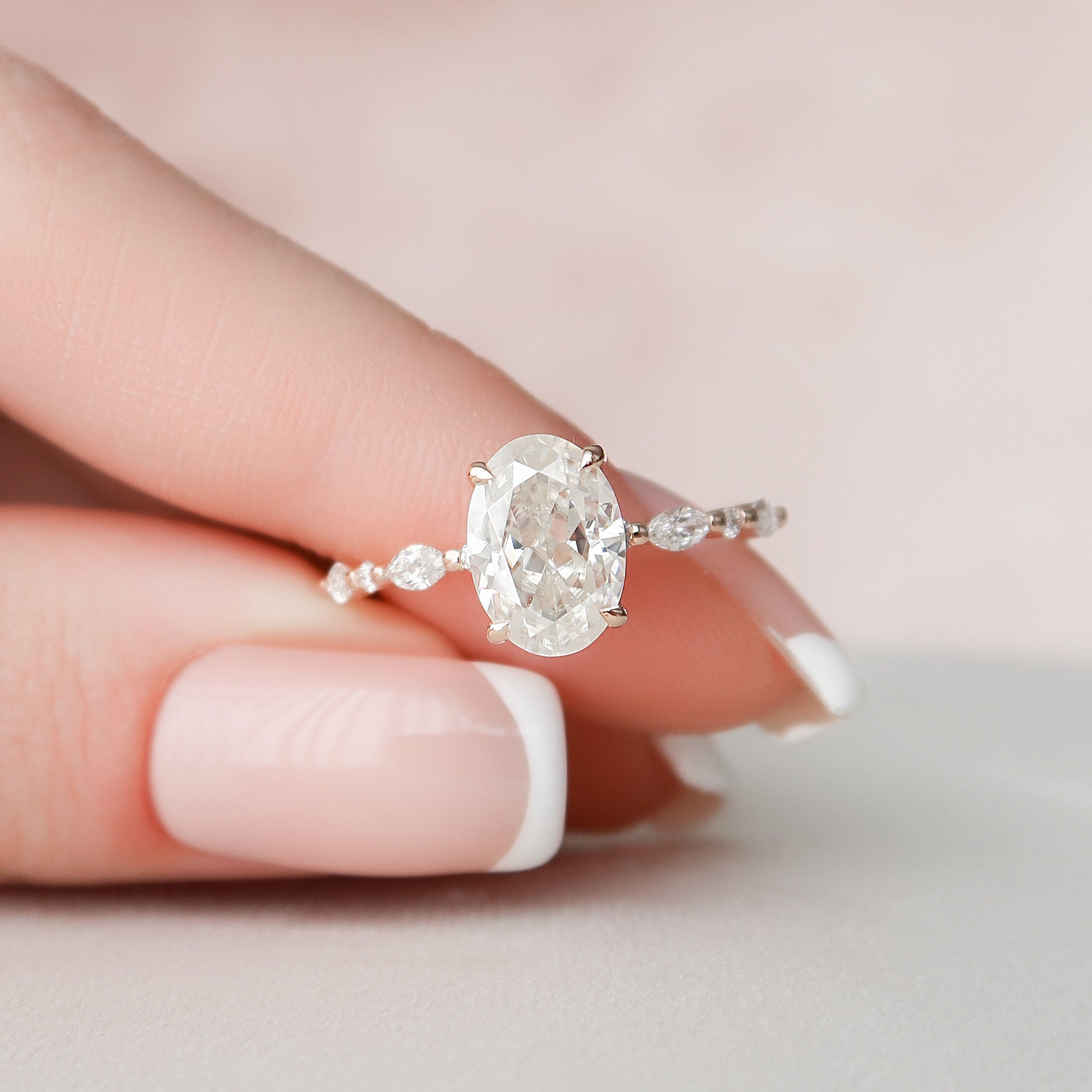 1.5 CT Oval Pave Moissanite Engagement Ring