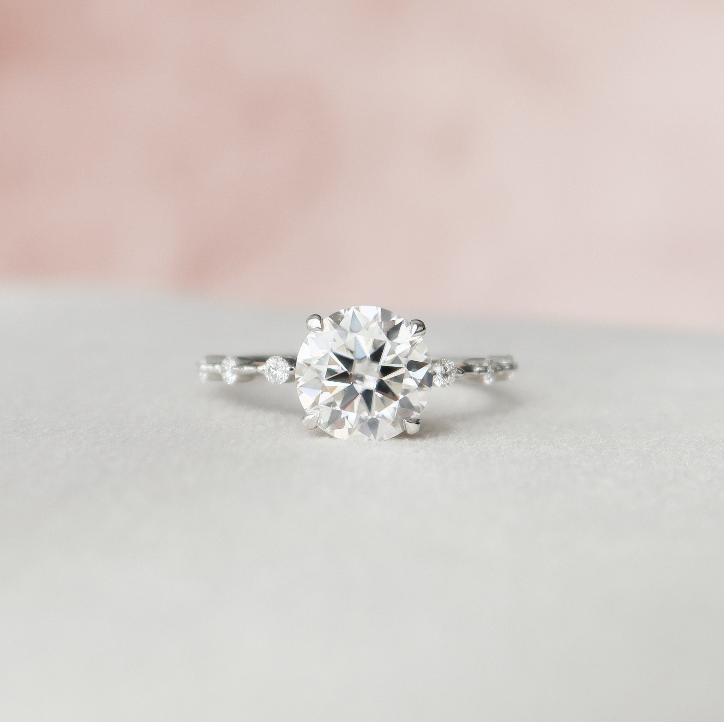 Round Dainty Pave Lab Grown Diamond Engagement Ring