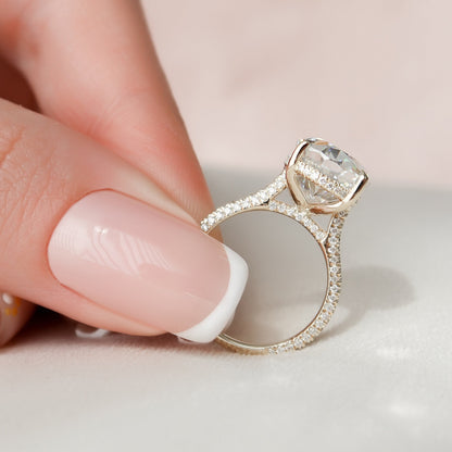 5.0 CT Oval Cut Pave Hidden Halo Moissanite Engagement Ring 8