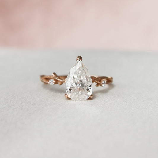 1.5 CT Pear Cut Twig Pave Moissanite Engagement Ring 1