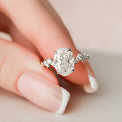 2.0 CT Oval Cut Hidden Halo Pave Style Moissanite Engagement Ring 2