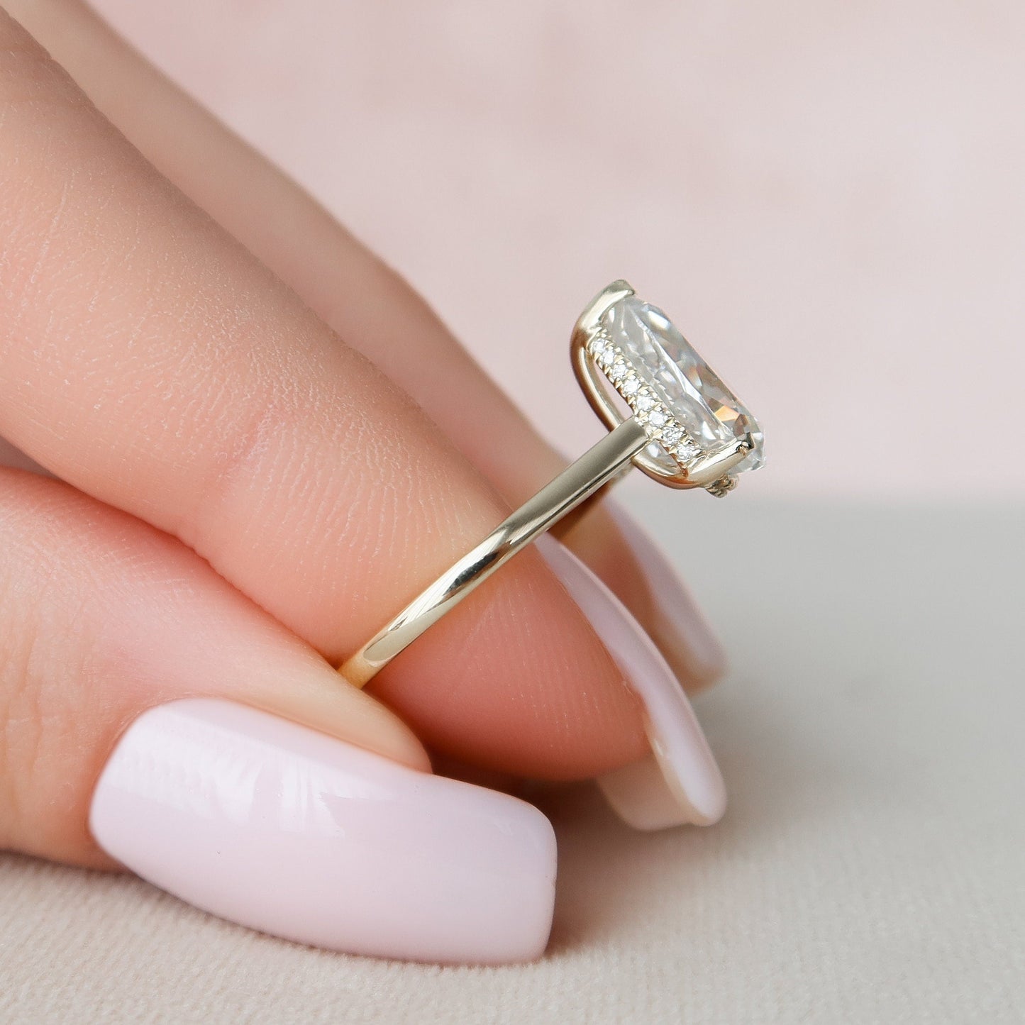 2.0 CT Pear Cut Hidden Halo Style  Moissanite Engagement Ring 6