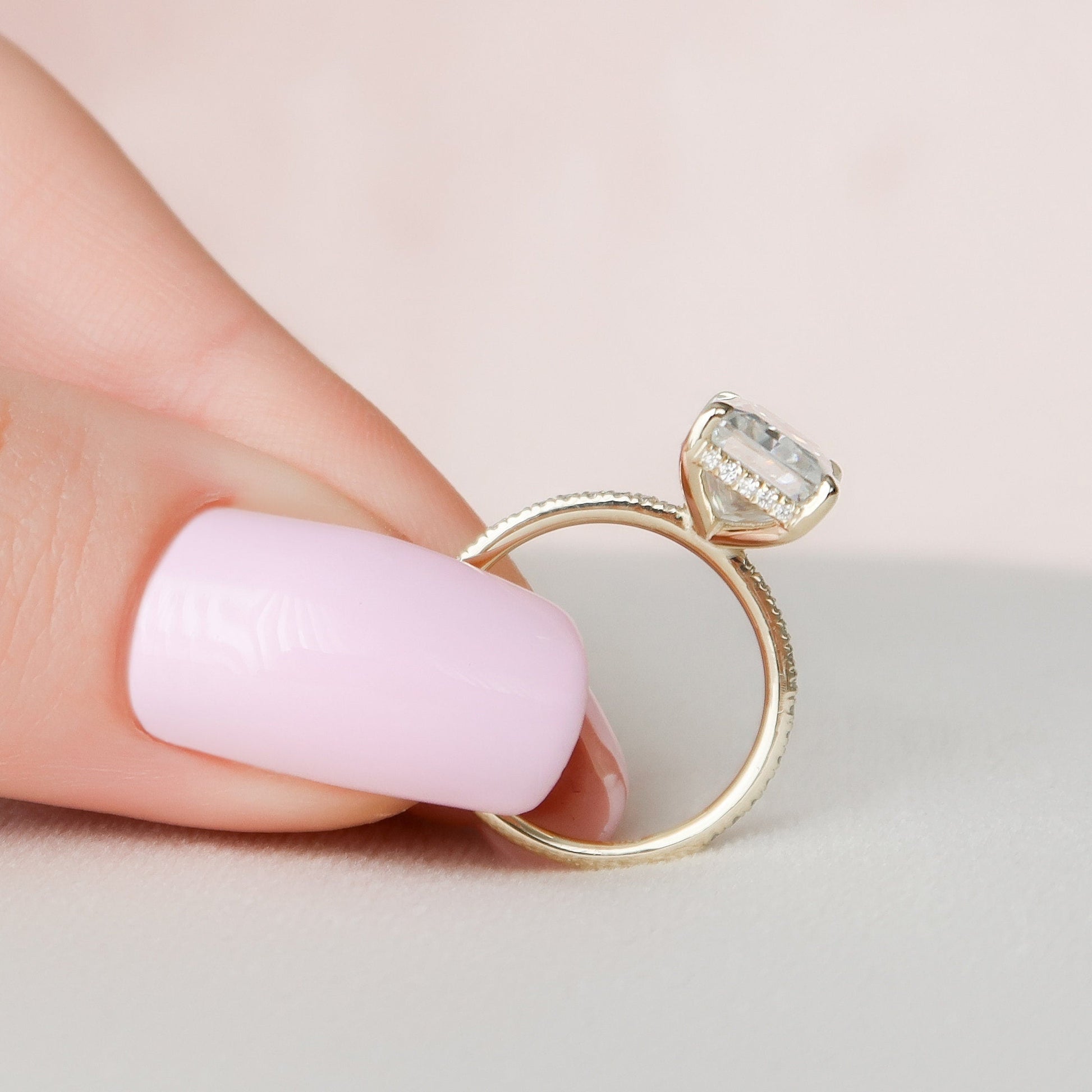 3.5 CT Radiant Hidden Halo Pave Moissanite Engagement Ring 9