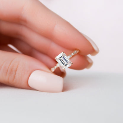 2.0 CT Emerald Milgrain Pave Vintage Style Moissanite Engagement Ring 8