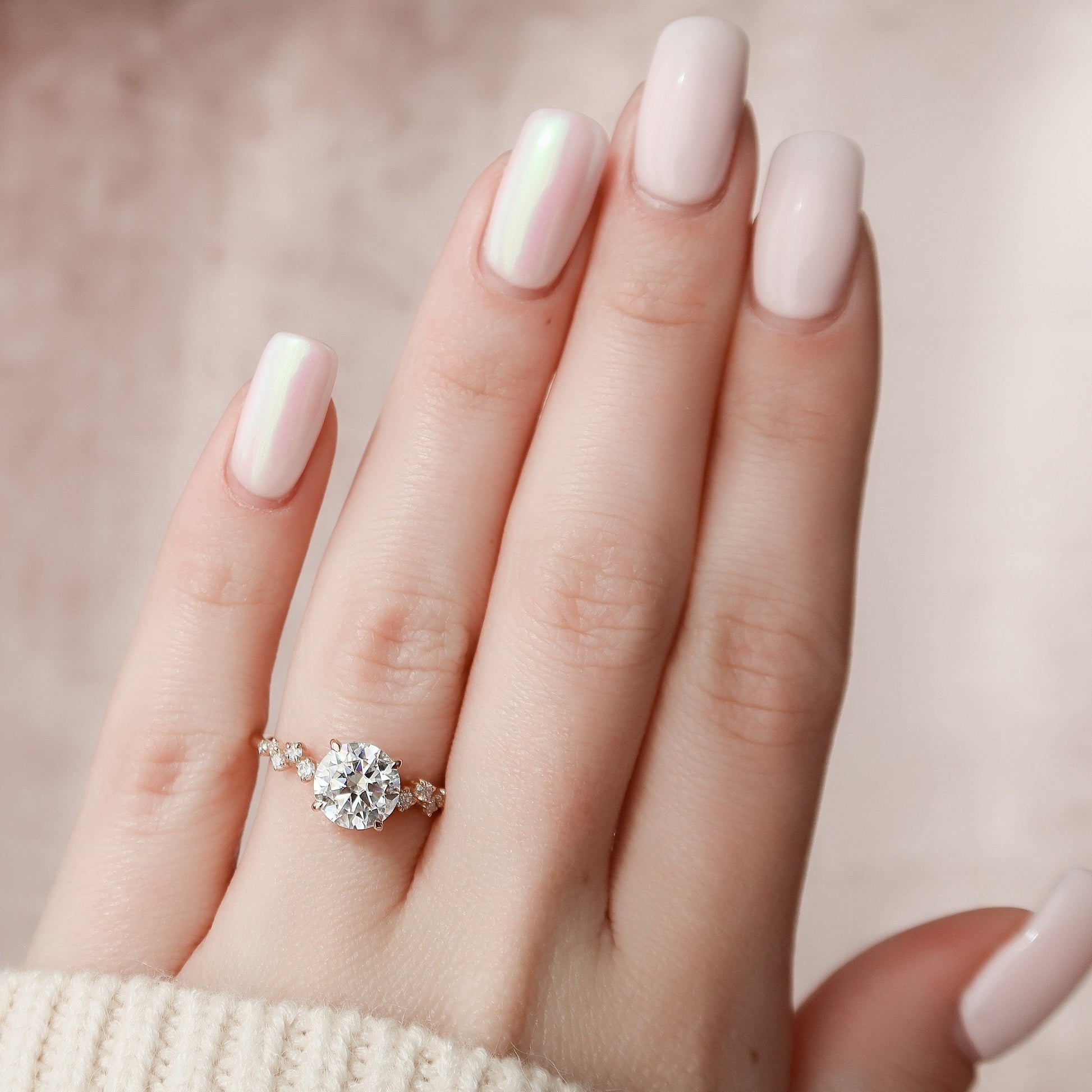 2.0 CT Round Hidden Halo Pave Style Moissanite Engagement Ring 2