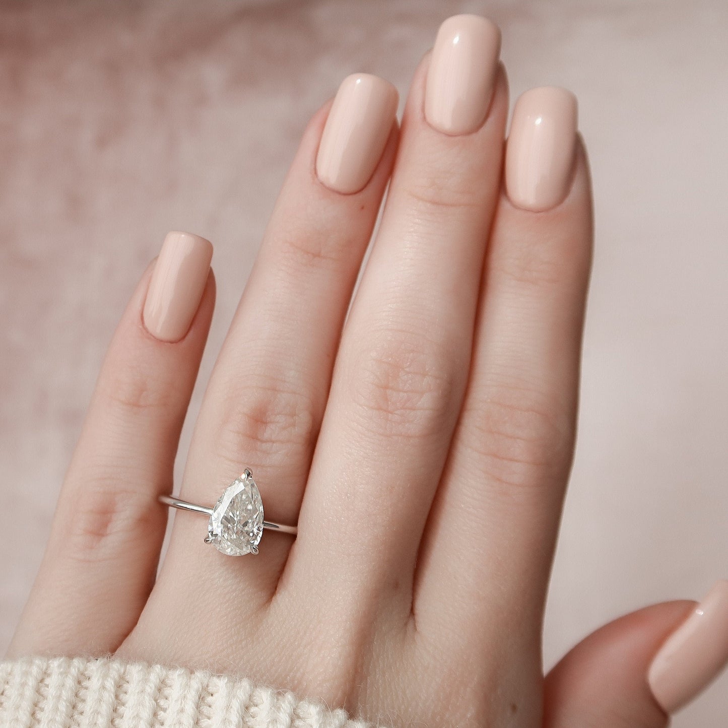 2.0 CT Pear Cut Hidden Halo Style Moissanite Engagement Ring 8