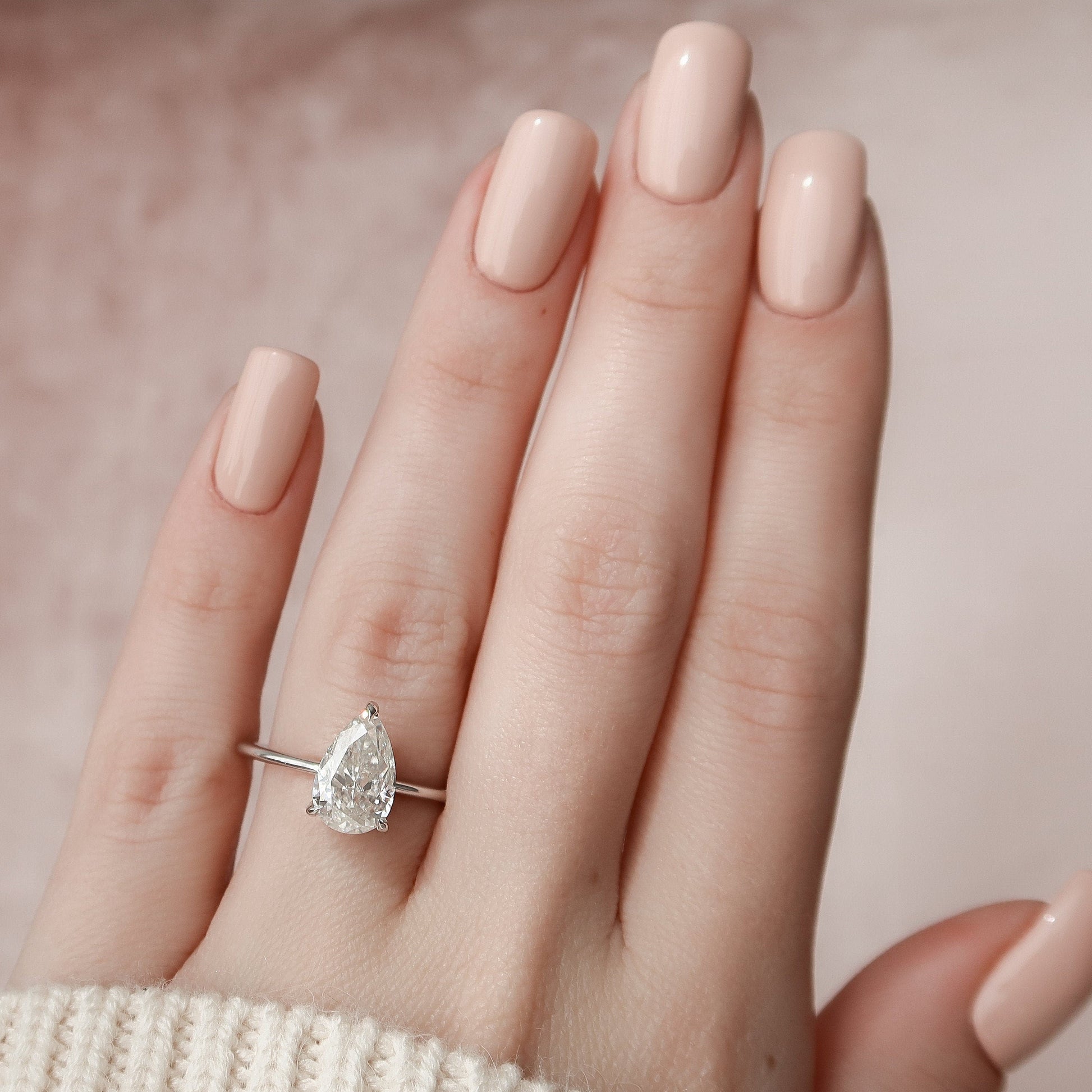 2.0 CT Pear Cut Hidden Halo Style Moissanite Engagement Ring 8