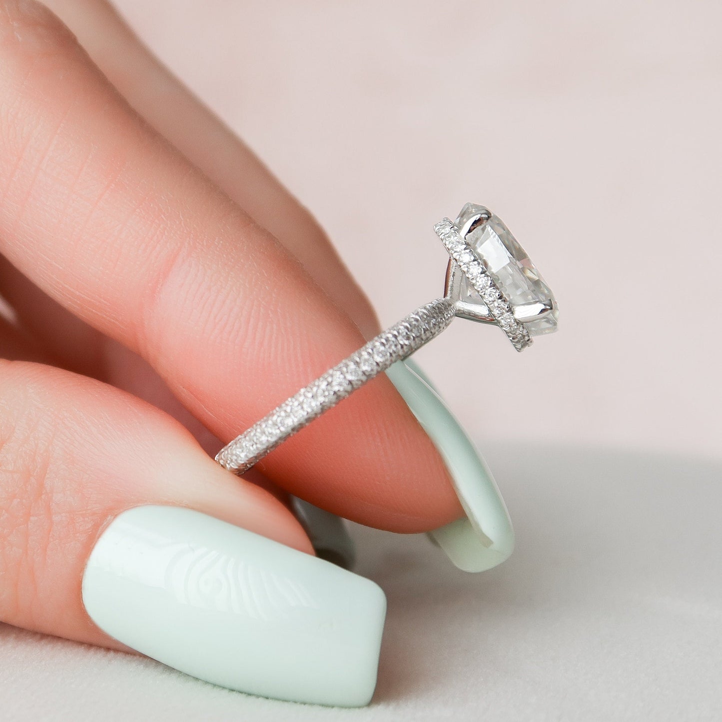 3.0 CT Oval Hidden Halo Pave Setting Moissanite Engagement Ring 6