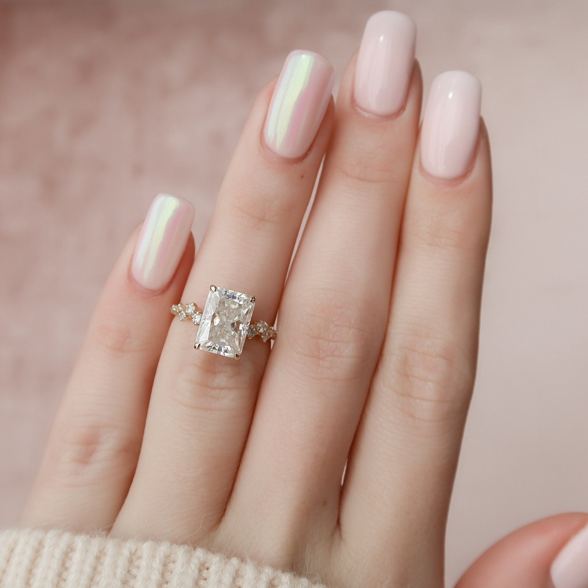 3.5 CT Radiant Cut Hidden Halo Pave Style Moissanite Engagement Ring 9