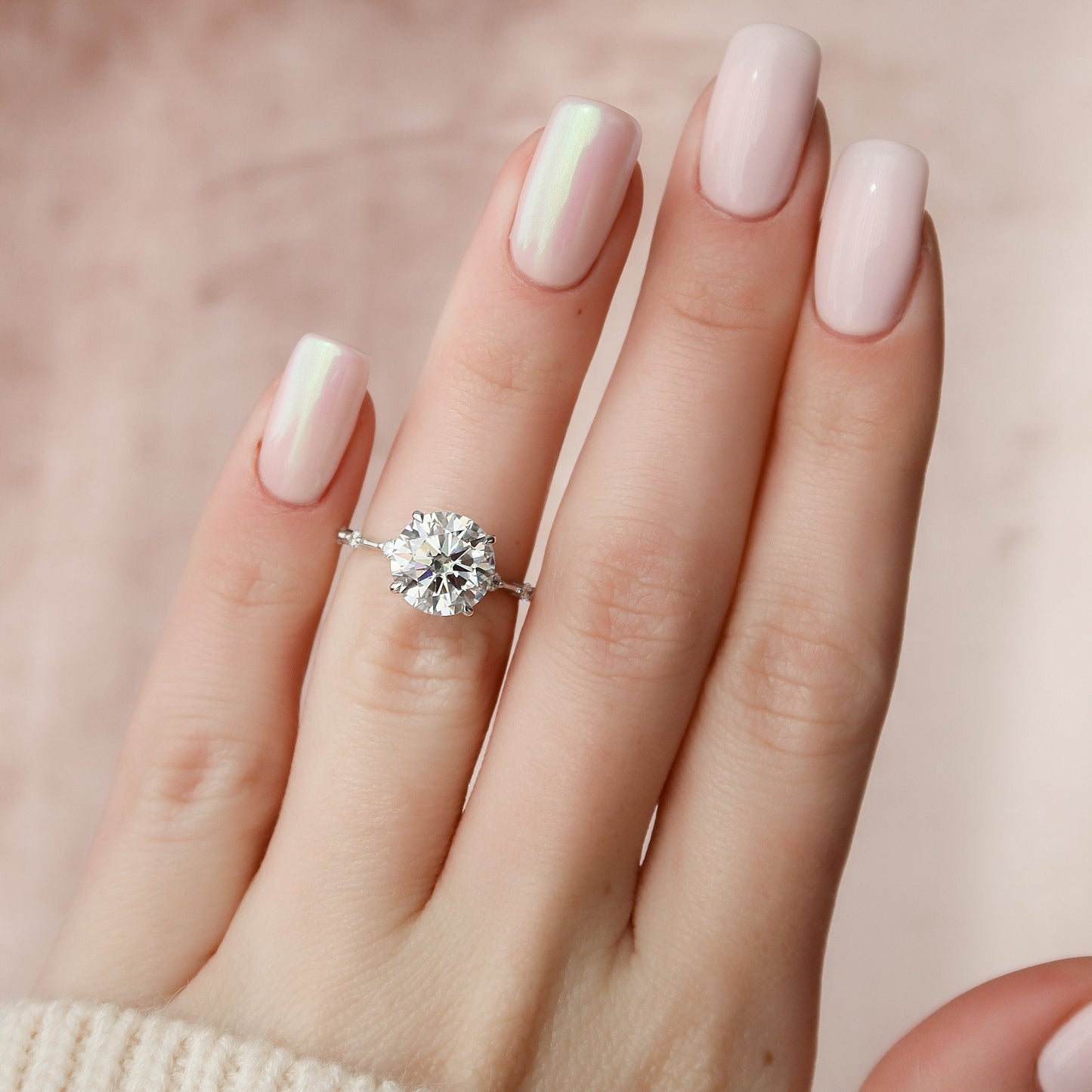 2.5 CT Round Cut Dainty Pave Moissanite Engagement Ring 8