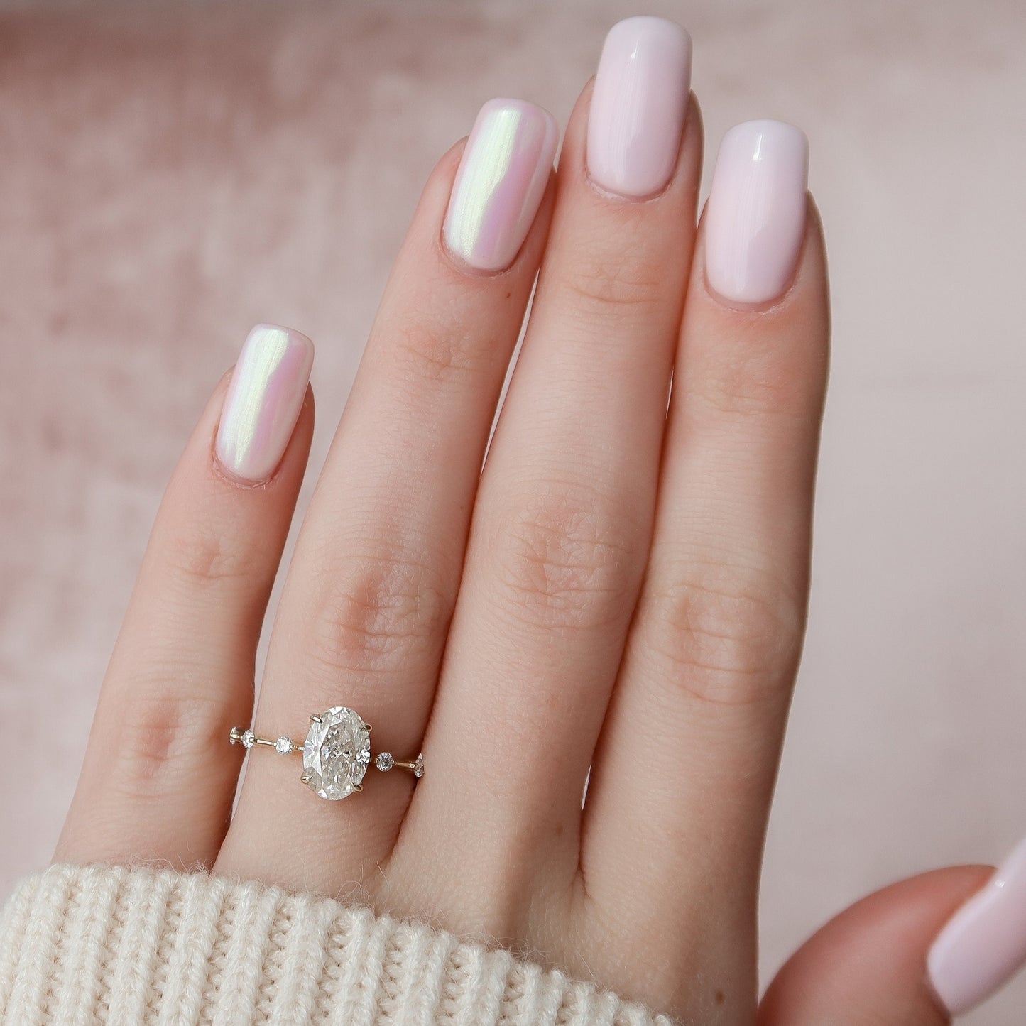 1.5 CT Oval Cut Dainty Pave Moissanite Engagement Ring 5