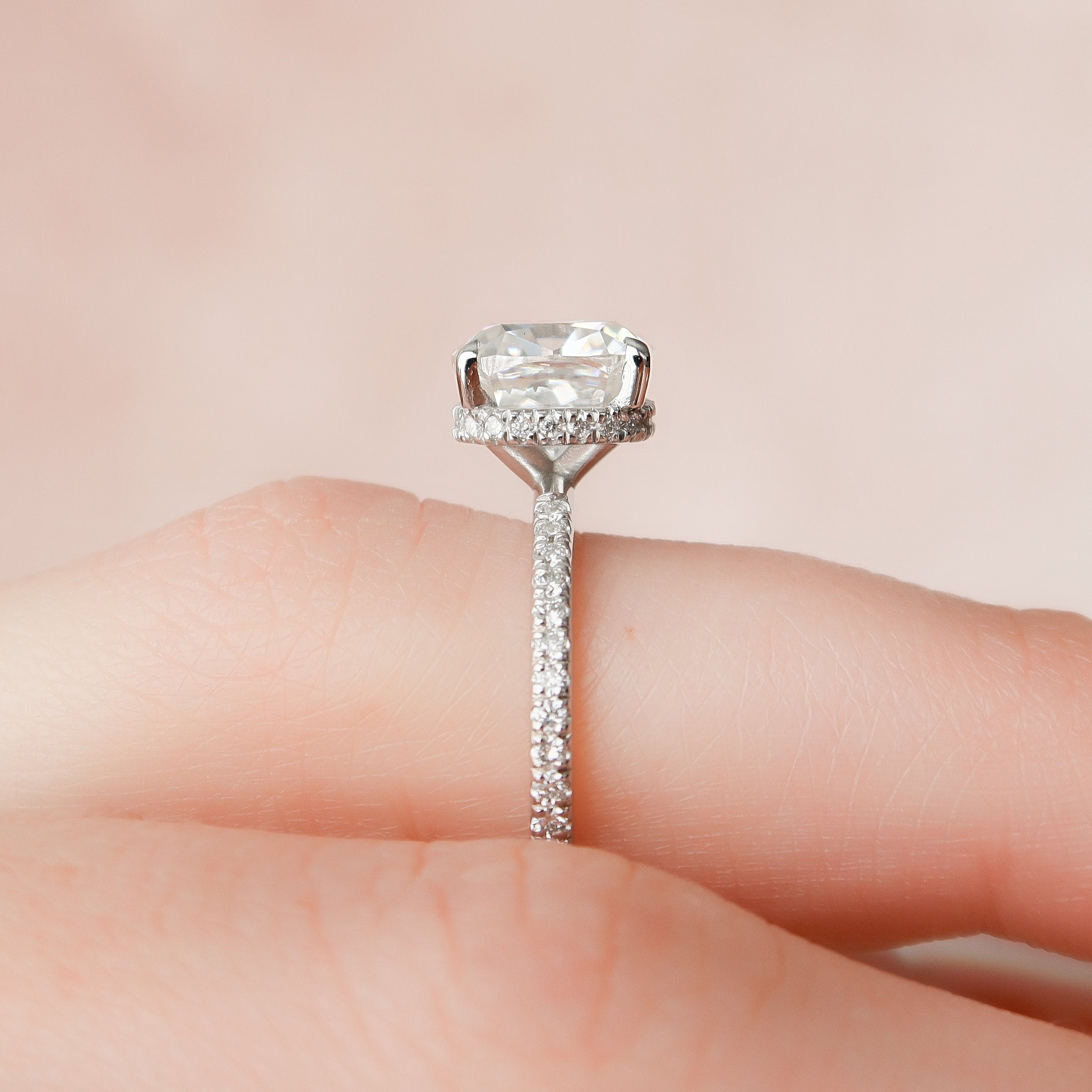 2.5 CT Cushion Pave & Hidden Halo Setting Moissanite Engagement Ring 8
