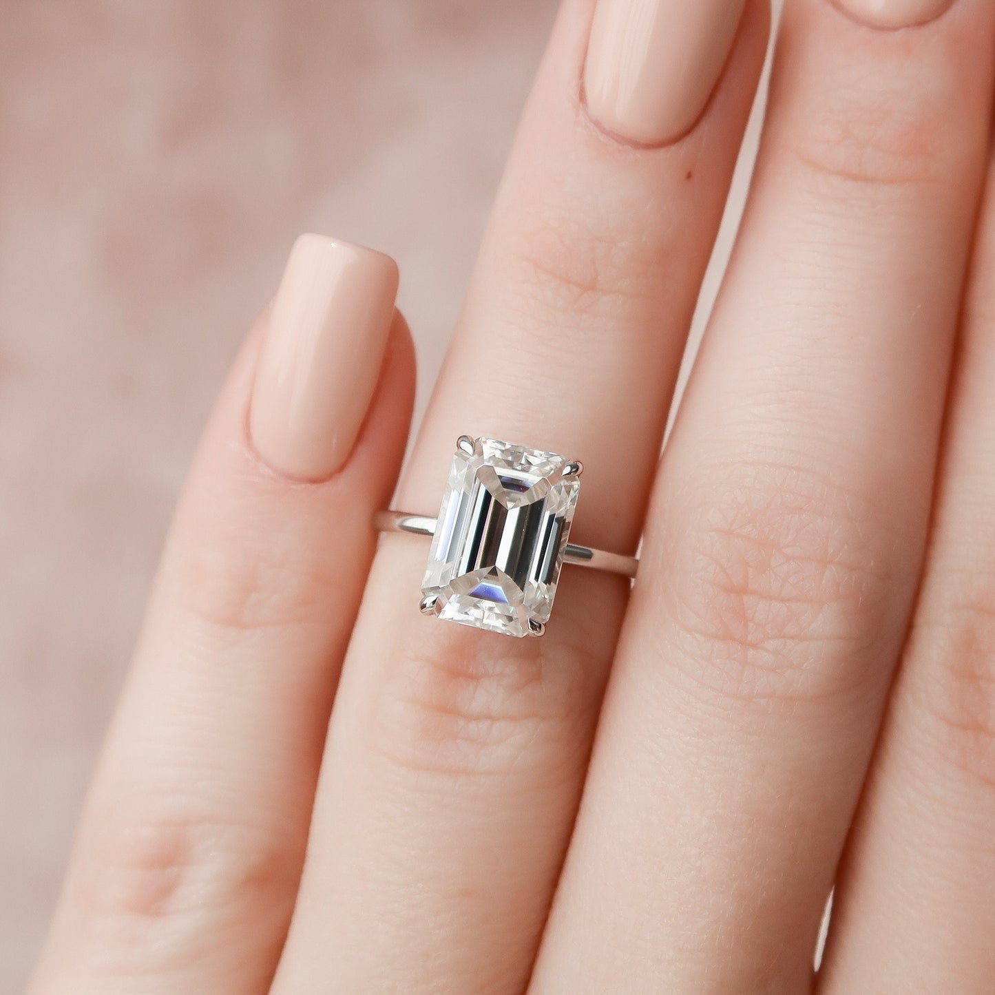 5.0 CT Emerald Cut Hidden Halo Style Moissanite Engagement Ring 7