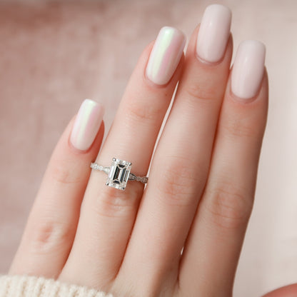 2.0 CT Emerald Milgrain Pave Vintage Style Moissanite Engagement Ring 2