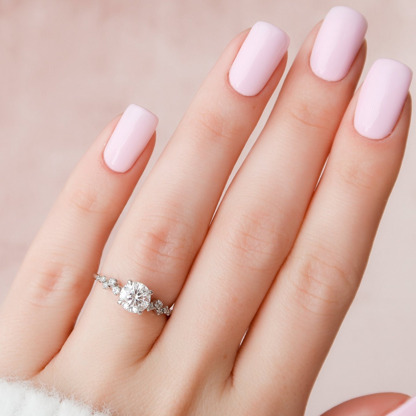 1.0 CT Round Hidden Halo Pave Style Moissanite Engagement Ring 9