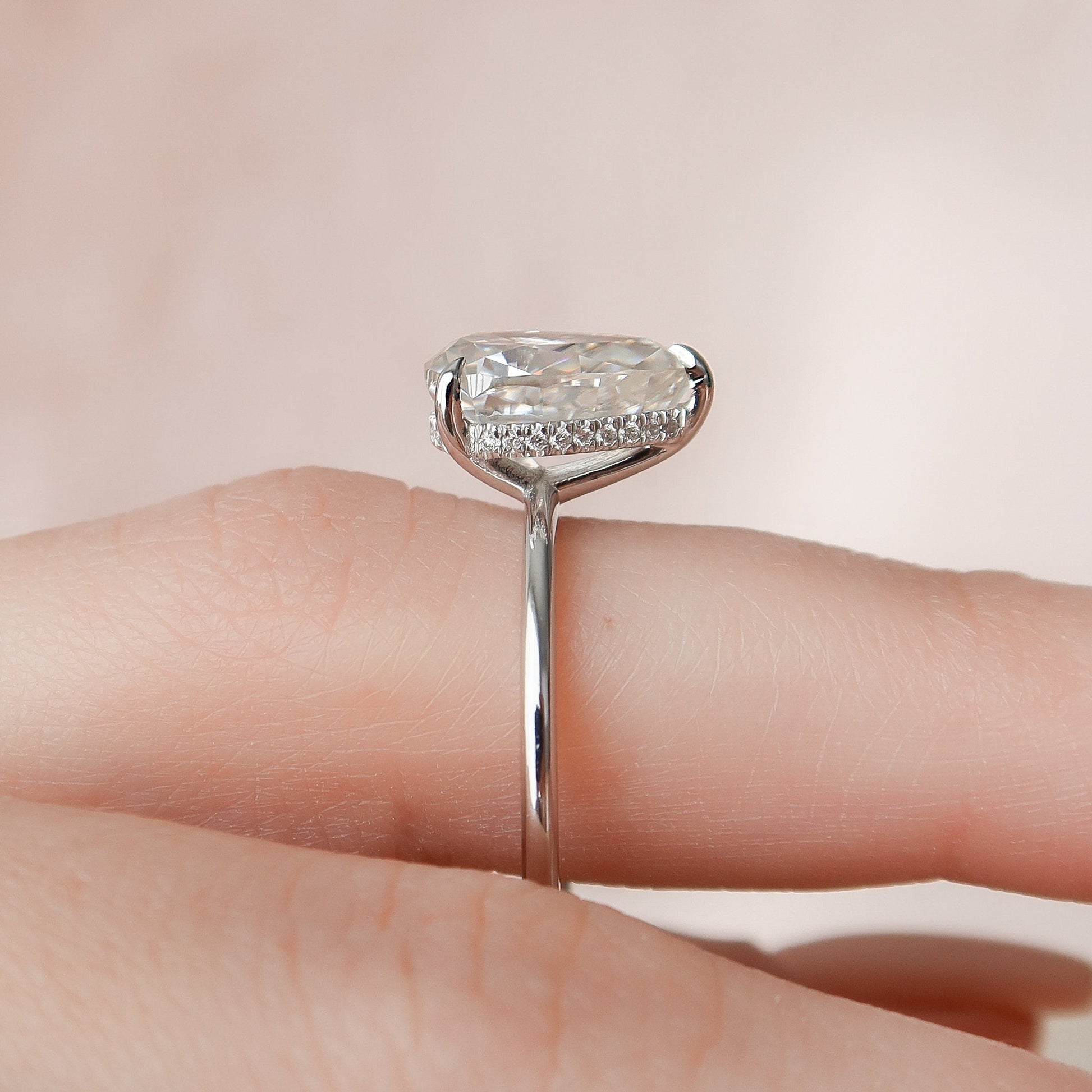 2.0 CT Pear Cut Hidden Halo Style Moissanite Engagement Ring 5