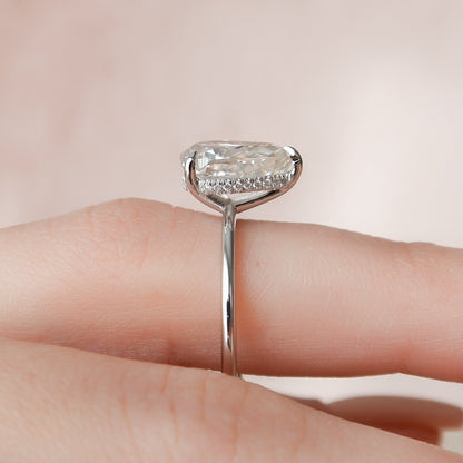 2.0 CT Pear Cut Hidden Halo Style Moissanite Engagement Ring 5