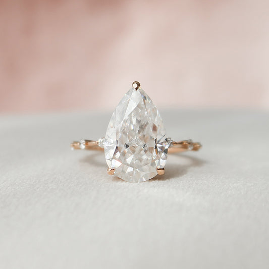 4.0 CT Pear Hidden Halo Dainty Pave Style Moissanite Engagement Ring 1