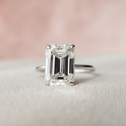 5.0 CT Emerald Cut Hidden Halo Style Moissanite Engagement Ring 1
