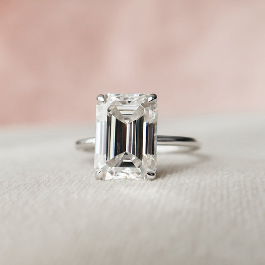 5.0 CT Emerald Cut Hidden Halo Style Moissanite Engagement Ring 1
