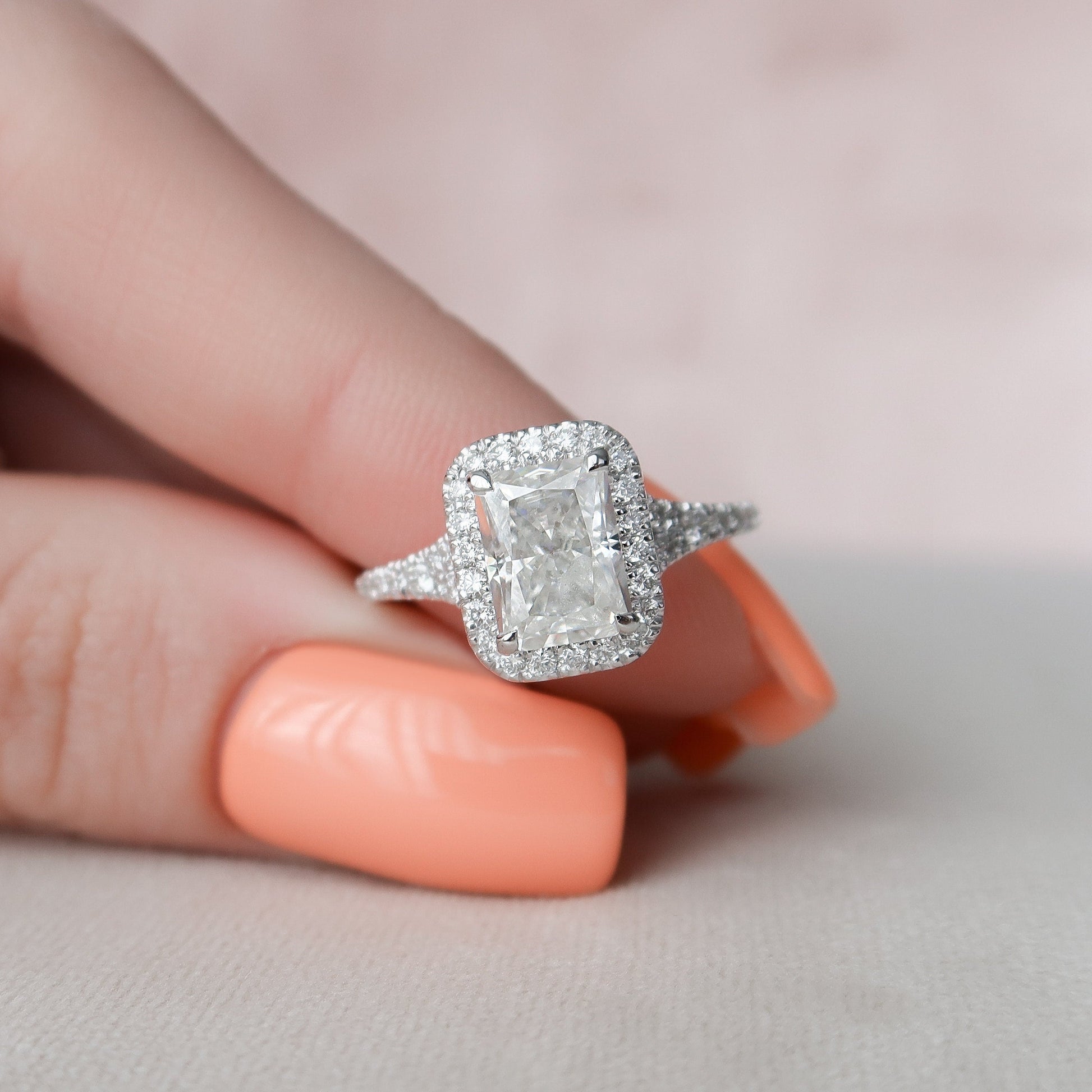 3.50 CT Radiant Halo & Pave Split Shank Moissanite Engagement Ring 4