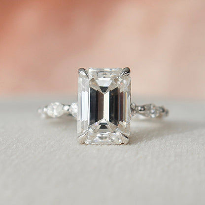 3.0 CT Emerald Cut Hidden Halo Pave Setting Moissanite Engagement Ring 4