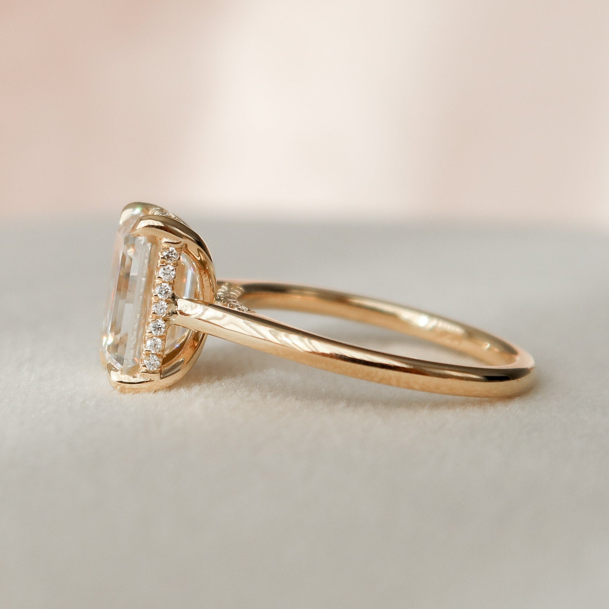 3.0 CT Emerald Cut Hidden Halo Moissanite Engagement Ring 4