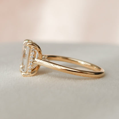 3.0 CT Emerald Cut Hidden Halo Moissanite Engagement Ring 4