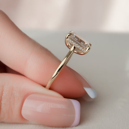 3.0 CT Emerald Cut Hidden Halo Moissanite Engagement Ring 8