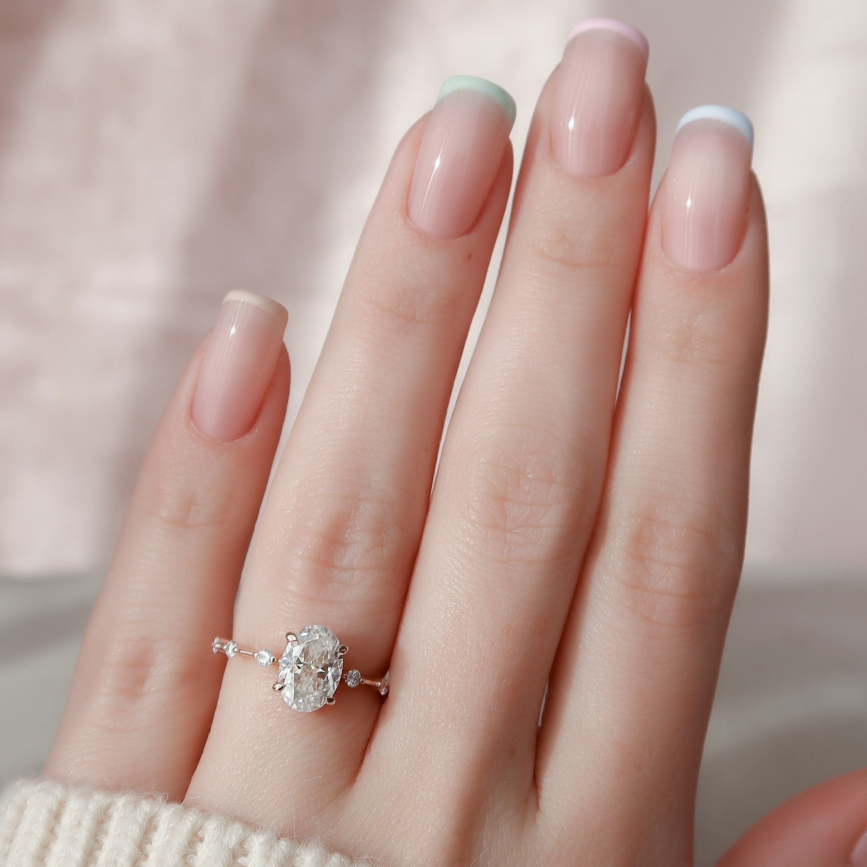 1.5 CT Oval Cut Dainty Pave Moissanite Engagement Ring 6