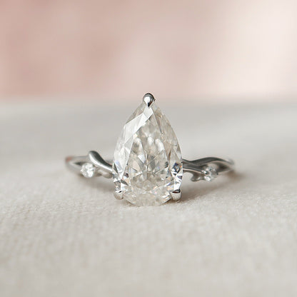 1.5 CT Pear Cut Twig Pave Moissanite Engagement Ring 10