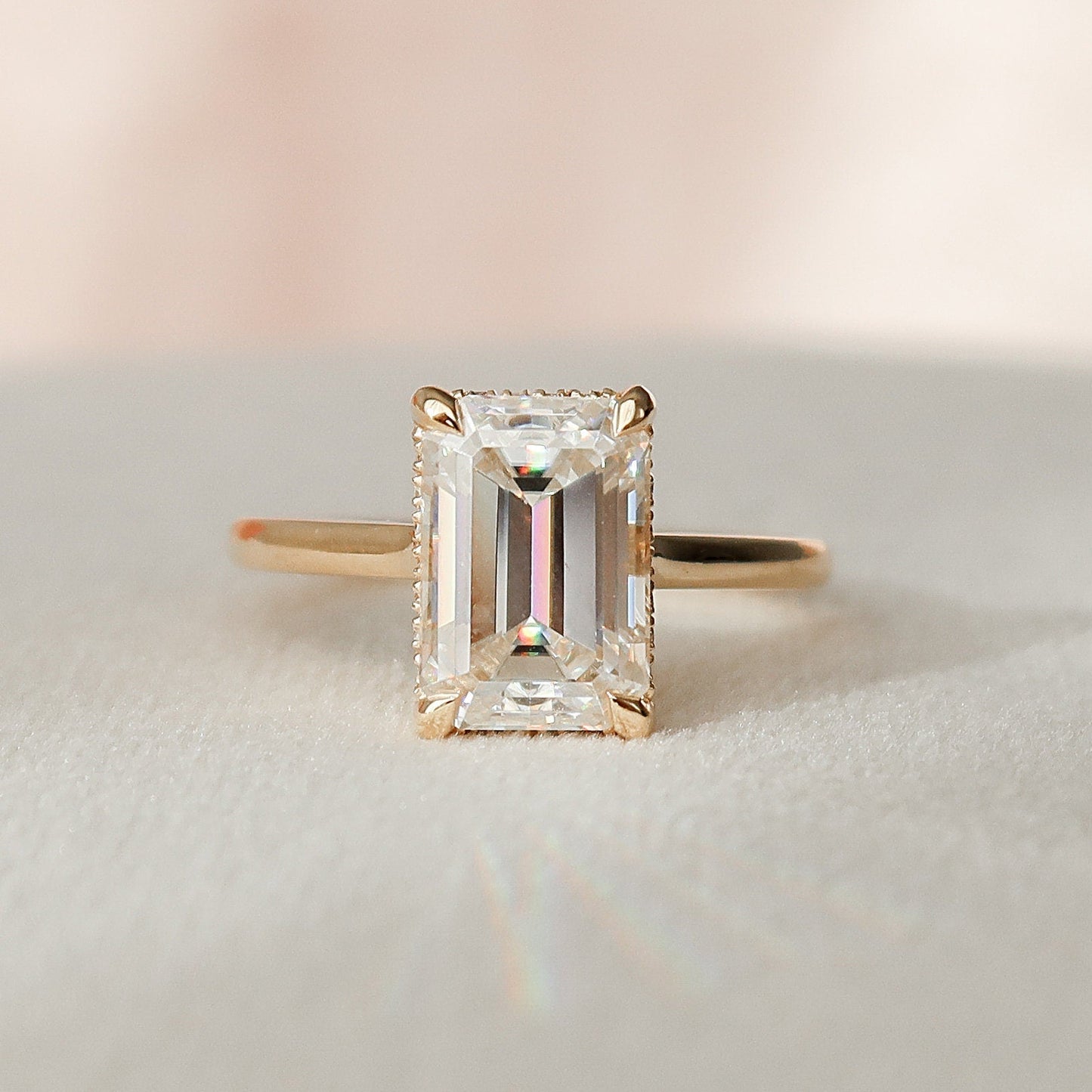 3.0 CT Emerald Cut Hidden Halo Moissanite Engagement Ring 1