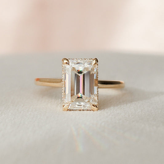 3.0 CT Emerald Cut Hidden Halo Moissanite Engagement Ring 1