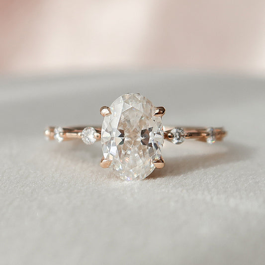 1.5 CT Oval Cut Dainty Pave Moissanite Engagement Ring 1
