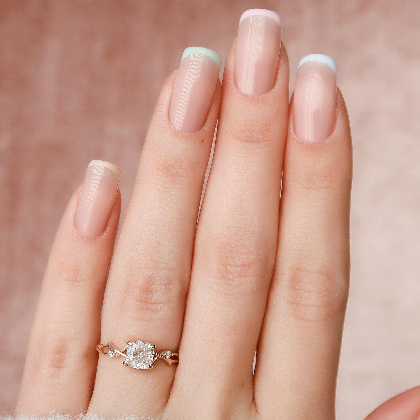 1.0 CT Cushion Twig Pave Setting Moissanite Engagement Ring 8