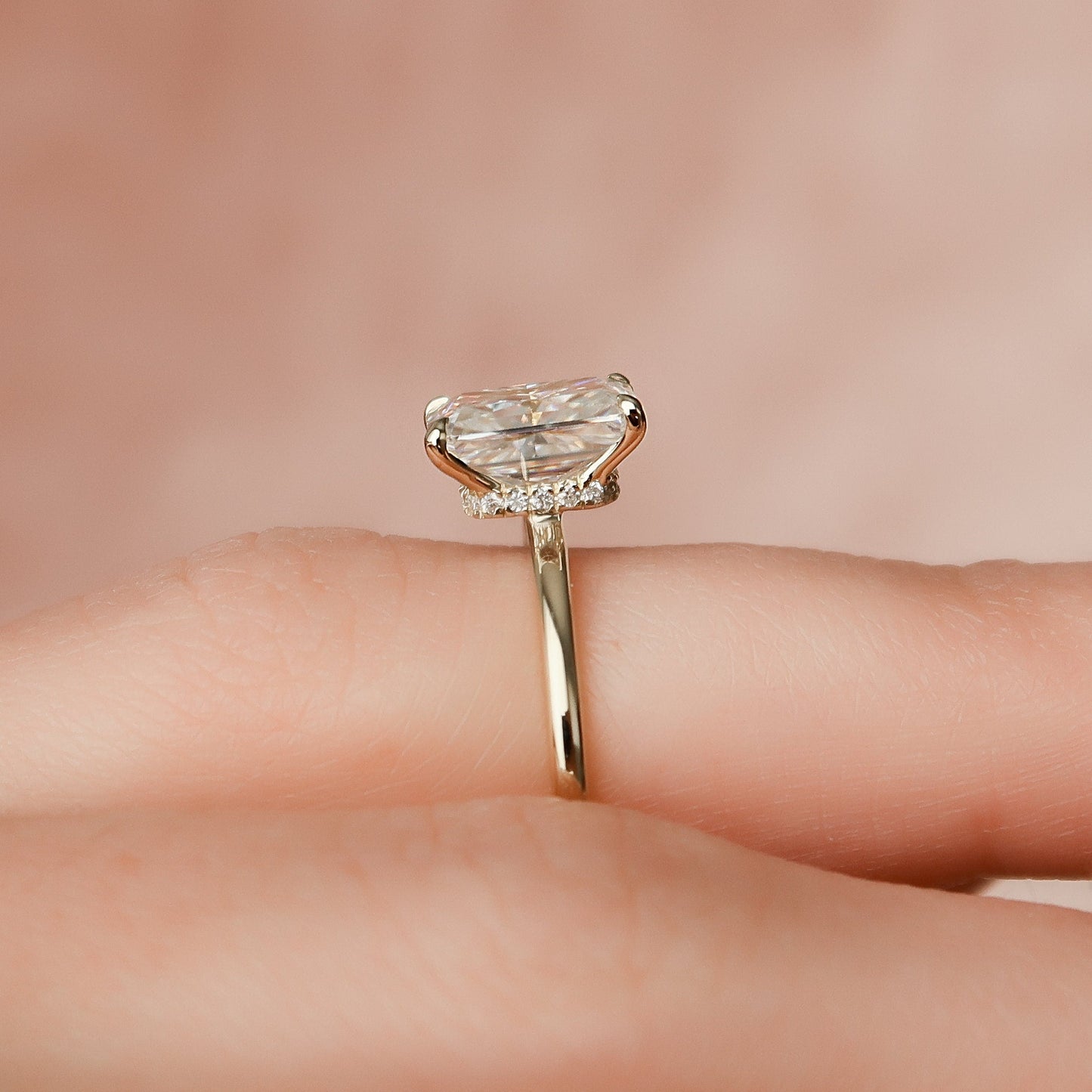 2.0 CT Radiant Hidden Halo Moissanite Engagement Ring 9