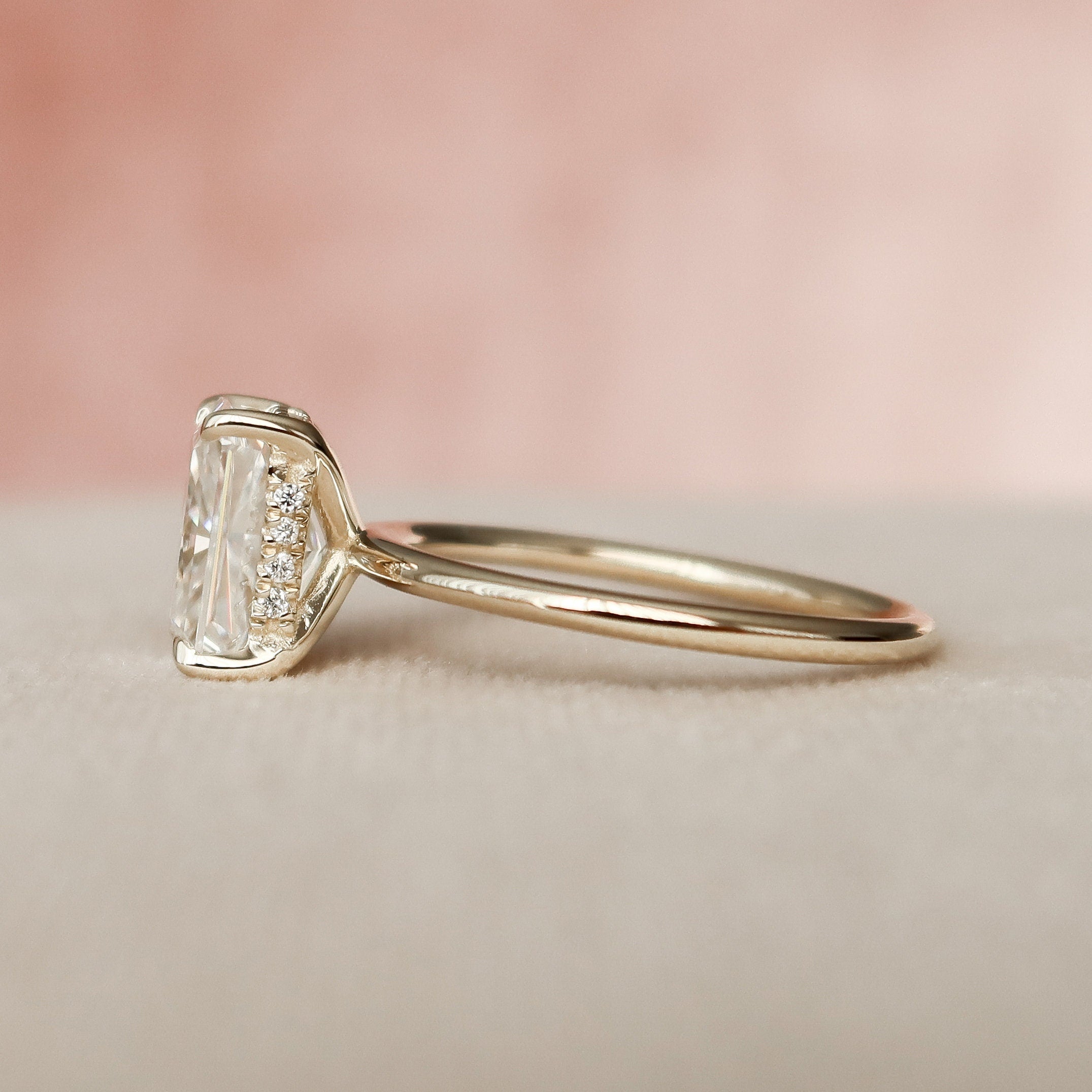 2.0 CT Radiant Cut Hidden Halo Moissanite Engagement Ring 9