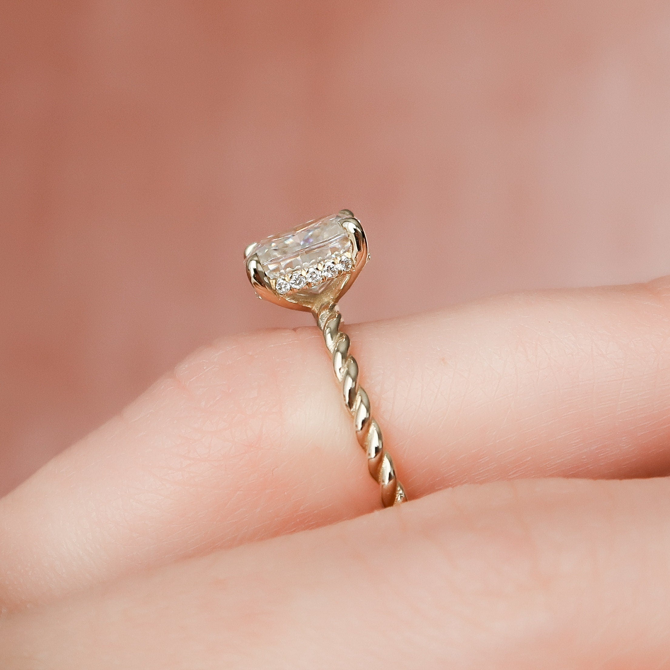 2.0 CT Cushion Hidden Halo Moissanite Engagement Ring