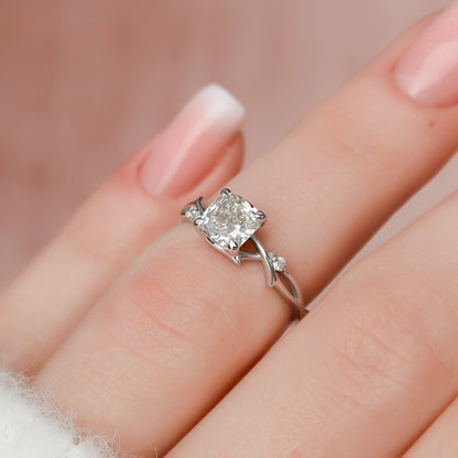 1.0 CT Cushion Twig Pave Setting Moissanite Engagement Ring 6