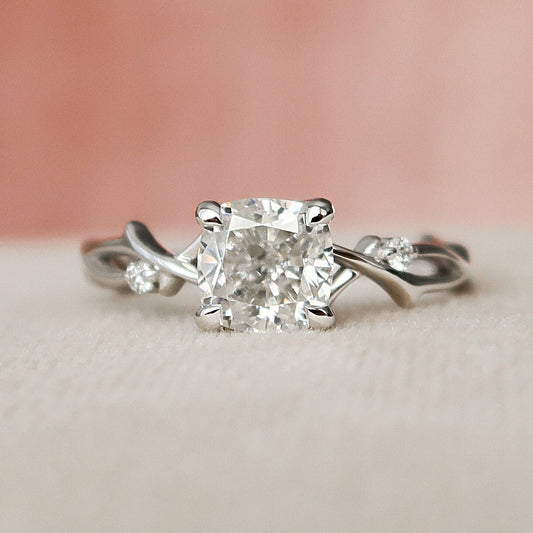 1.0 CT Cushion Twig Pave Setting Moissanite Engagement Ring 1