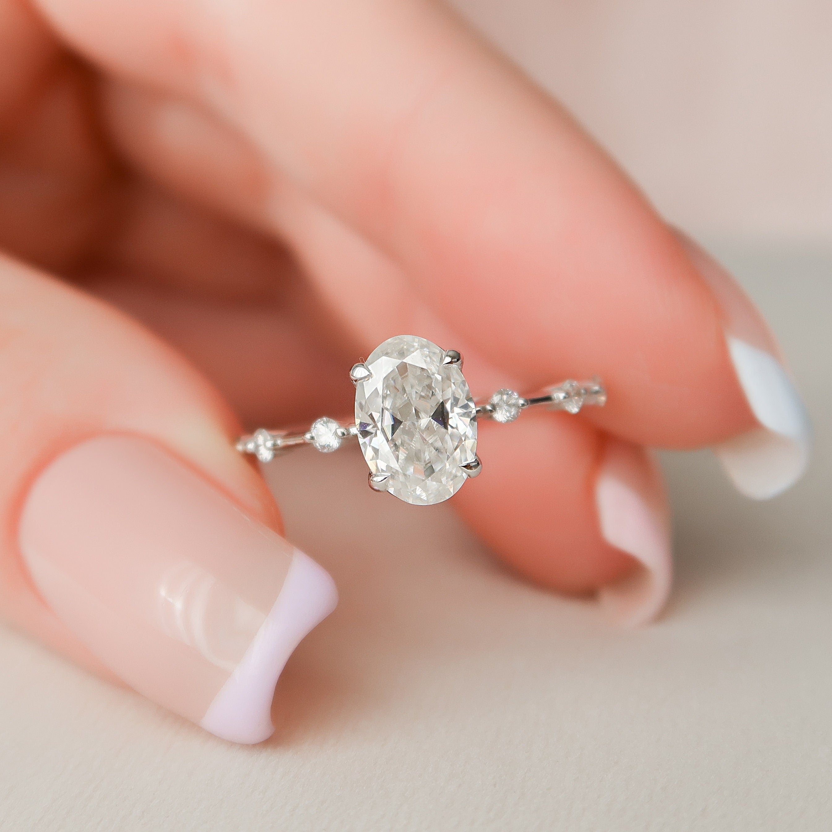 1.5 CT Oval Cut Dainty Pave Moissanite Engagement Ring 3