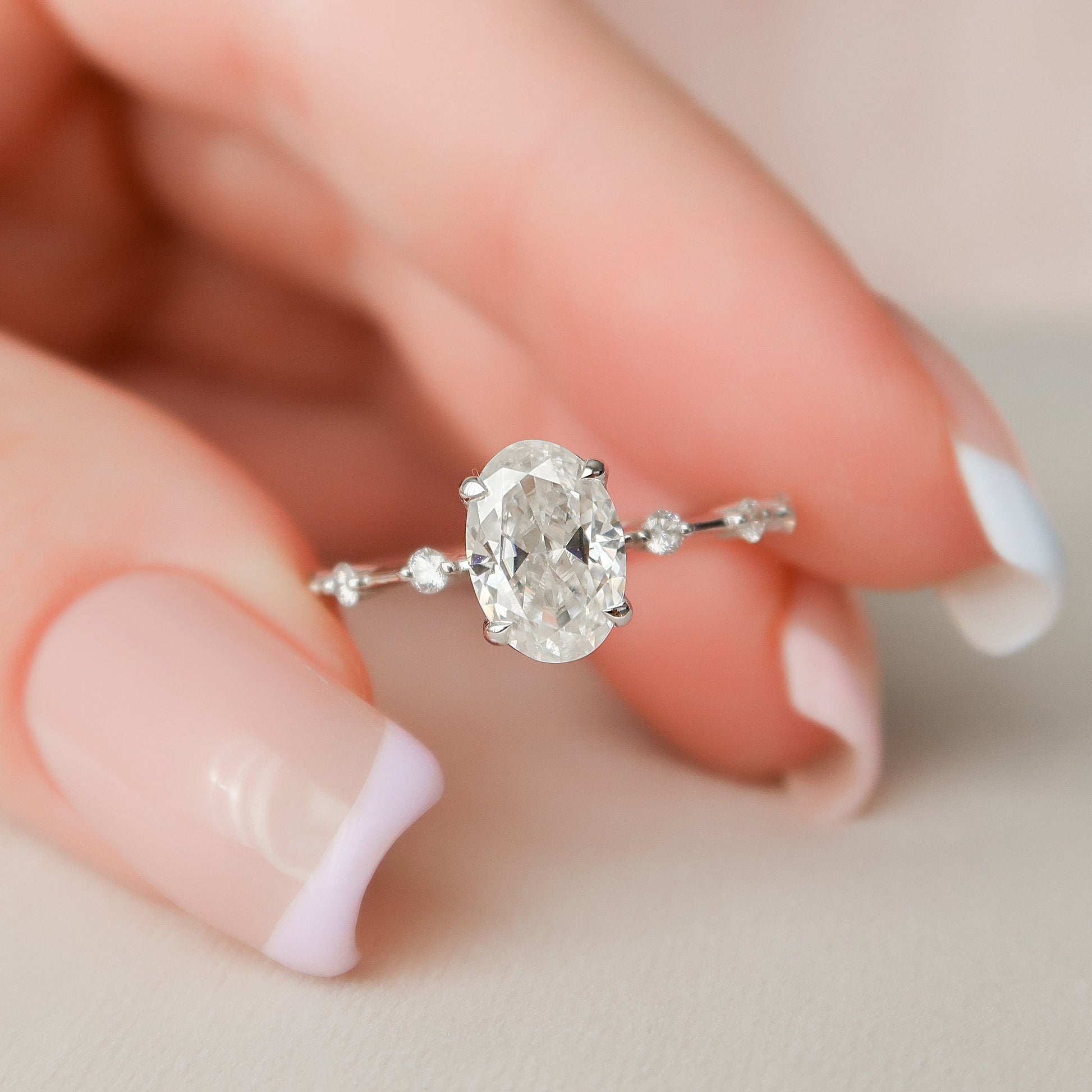 1.5 CT Oval Cut Dainty Pave Moissanite Engagement Ring 3