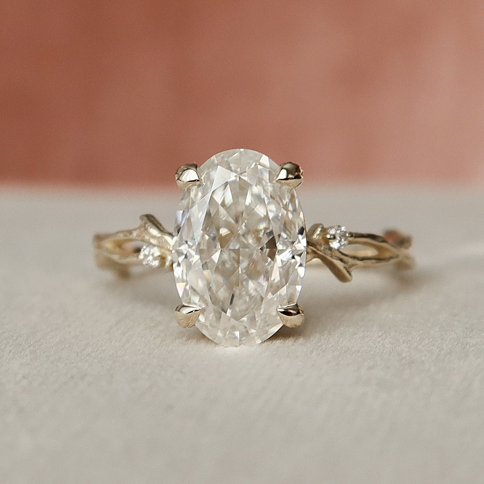 3.5 CT Oval Cut Twig Pave Moissanite Engagement Ring 3