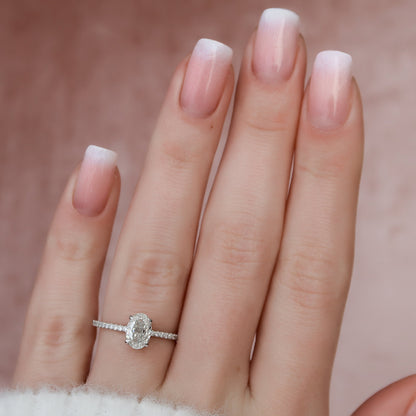 1.0 CT Oval Hidden Halo & Pave Setting Moissanite Engagement Ring 9