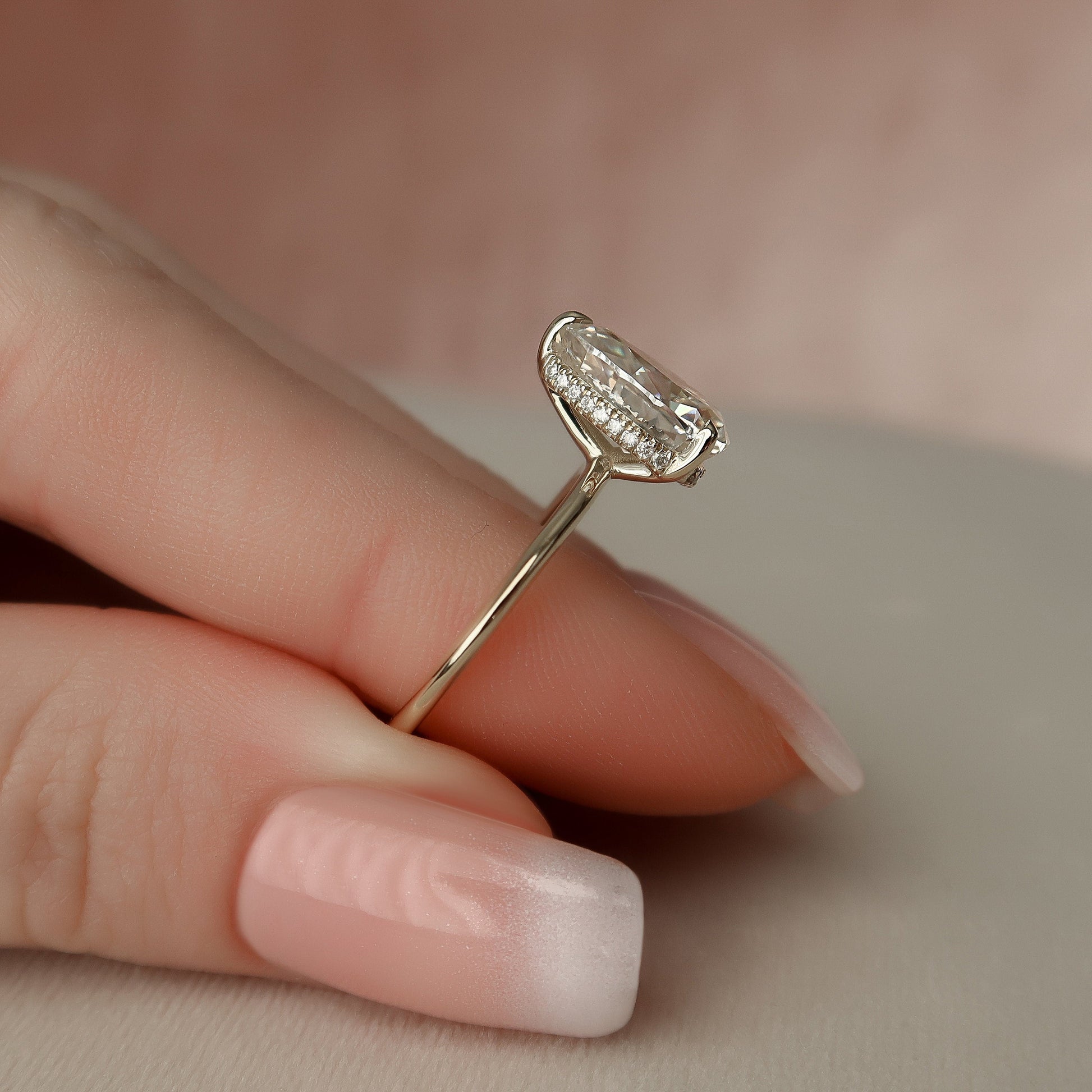 2.0 CT Pear Cut Hidden Halo Style Moissanite Engagement Ring 10