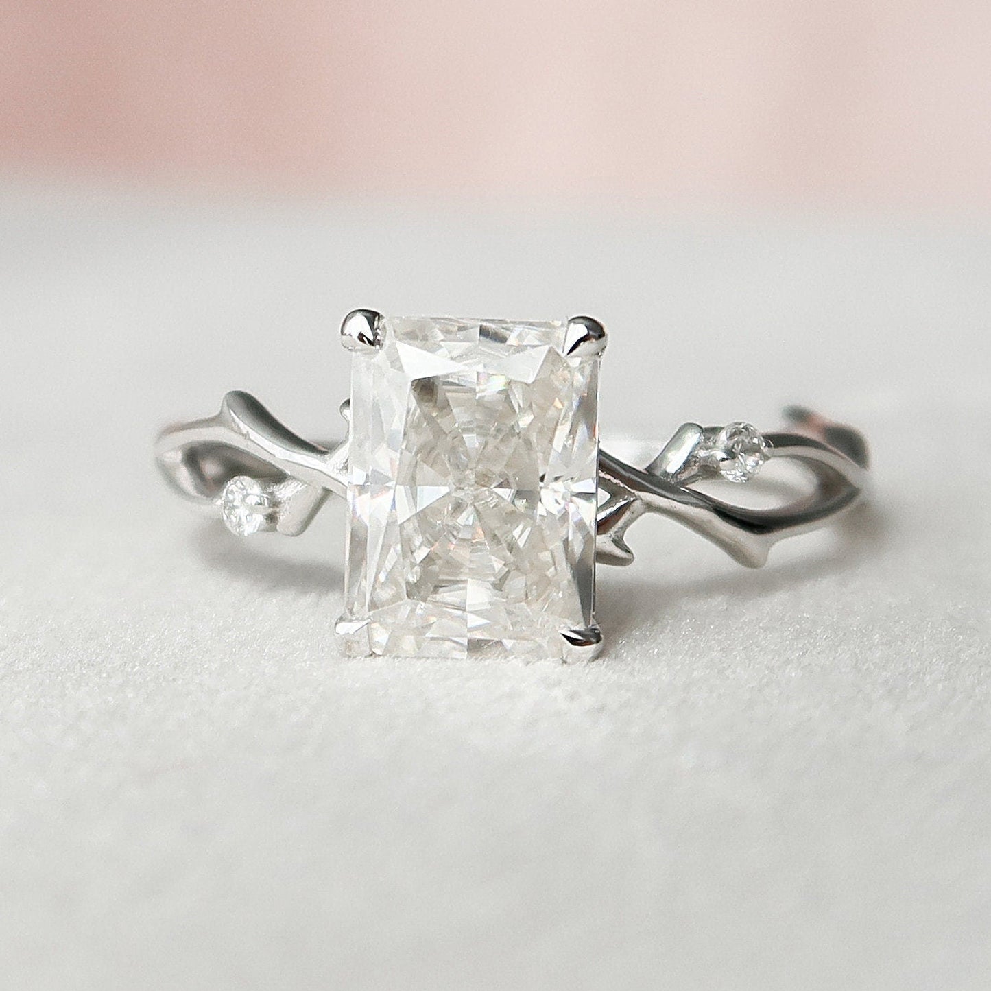 2.0 CT Radiant Cut Twig Pave Moissanite Engagement Ring 1