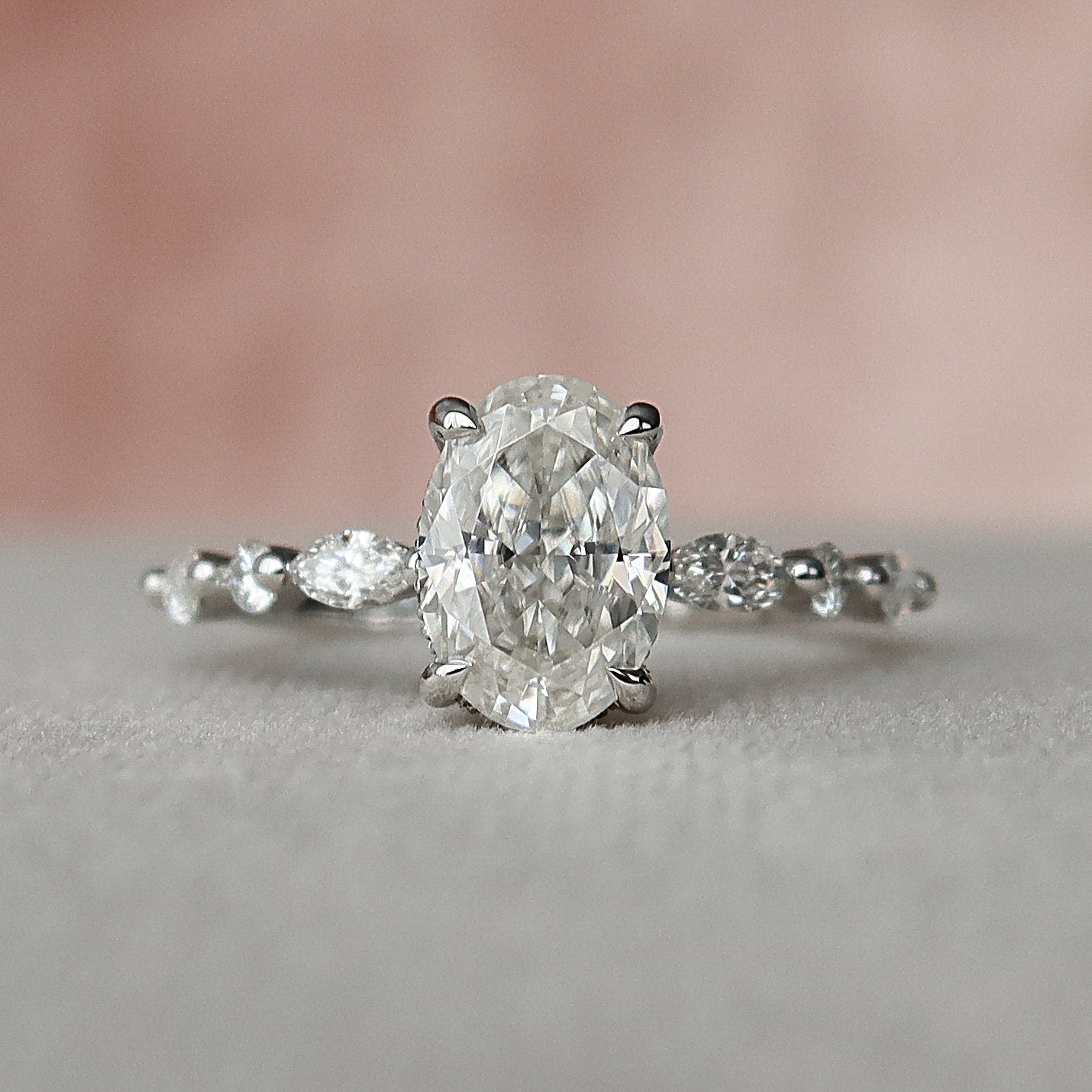 1.5 CT Oval Pave Moissanite Engagement Ring