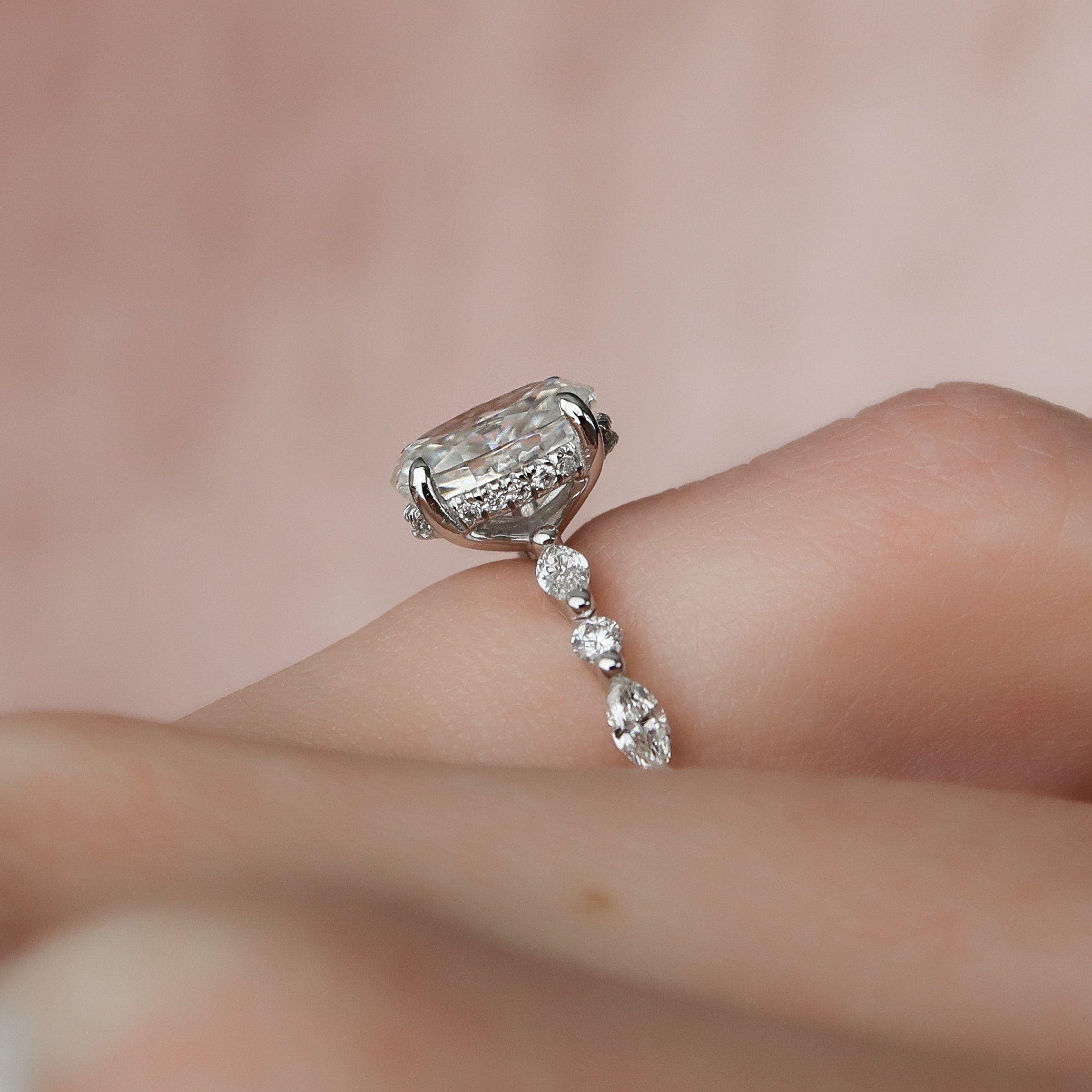 1.5 CT Oval Pave Moissanite Engagement Ring