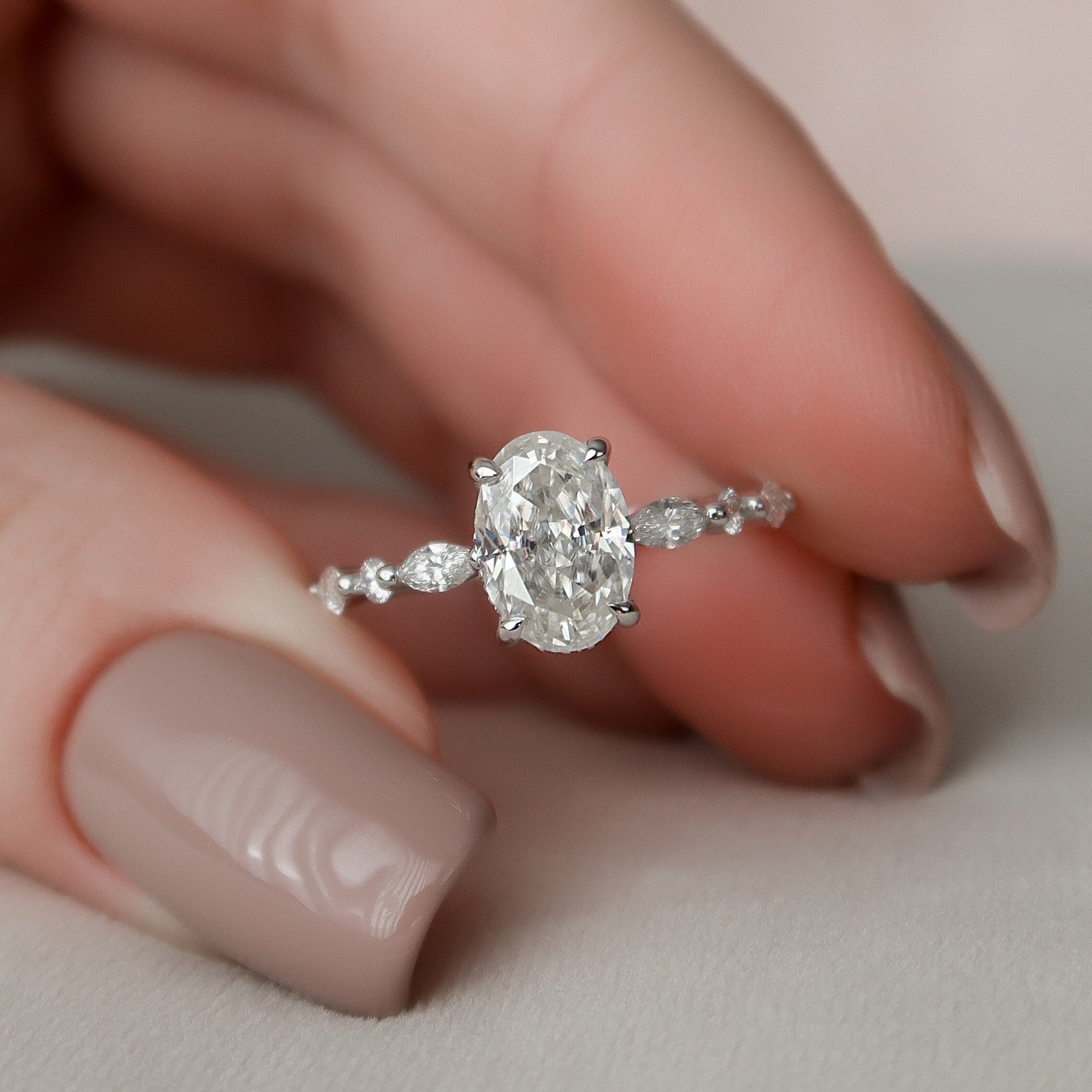 1.5 CT Oval Pave Moissanite Engagement Ring