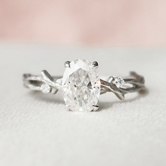 1.0 CT Oval Cut Twig Pave Moissanite Engagement Ring 1